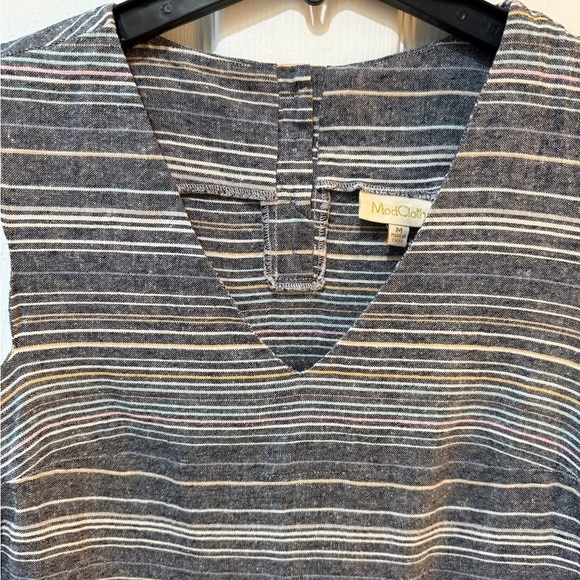 Modcloth Gray Pink Blue Striped Sleeveless Linen blend scalloped hem top - Picture 5 of 7